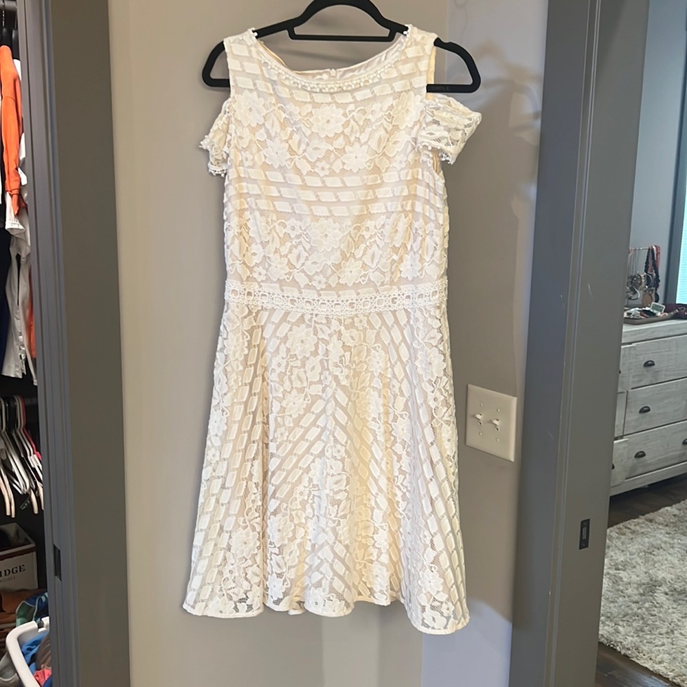 Off white Tahari lace overlay dress